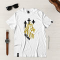 Camiseta Masculina Leon Con crucez - Blanca