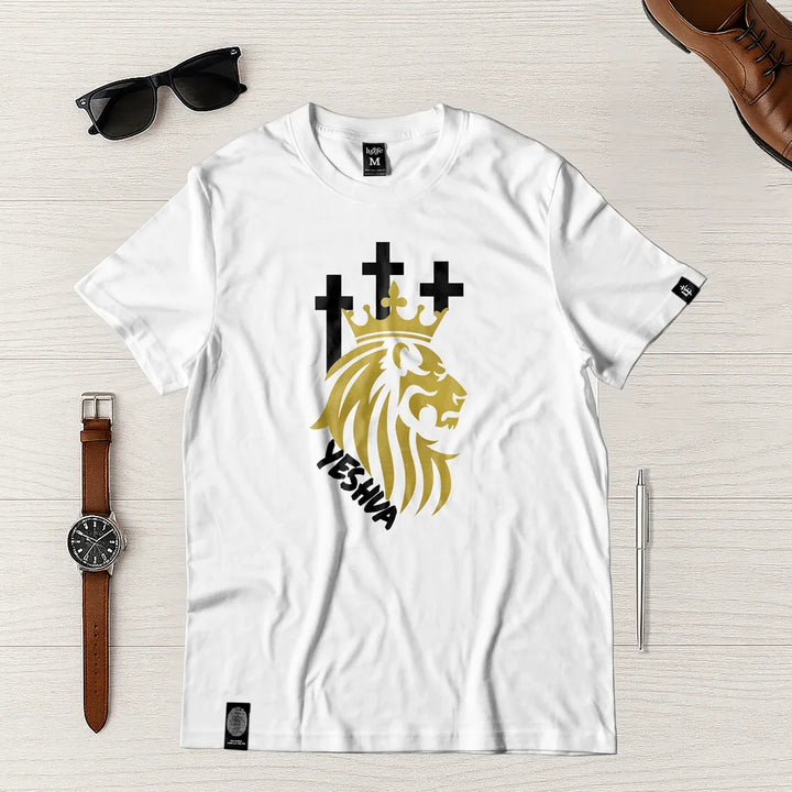 Camiseta Masculina Leon Con crucez #color_blanca