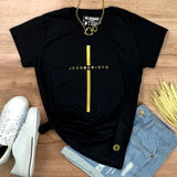 Camiseta Feminina Cruz dorada Jesuscristo Jesus #color_negra