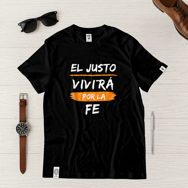 Camiseta Masculina El justo por la fe vivira #color_negra