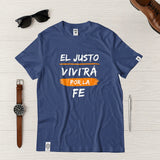 Camiseta Masculina El justo por la fe vivira #color_azul