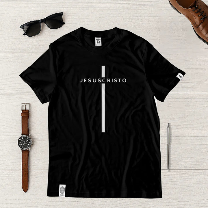 Camiseta Masculina Cruz Jesuscristo #color_negra