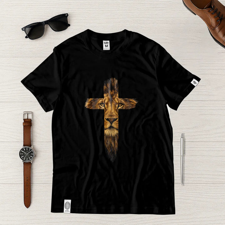 Camiseta Masculina Cruz Leon #color_negra