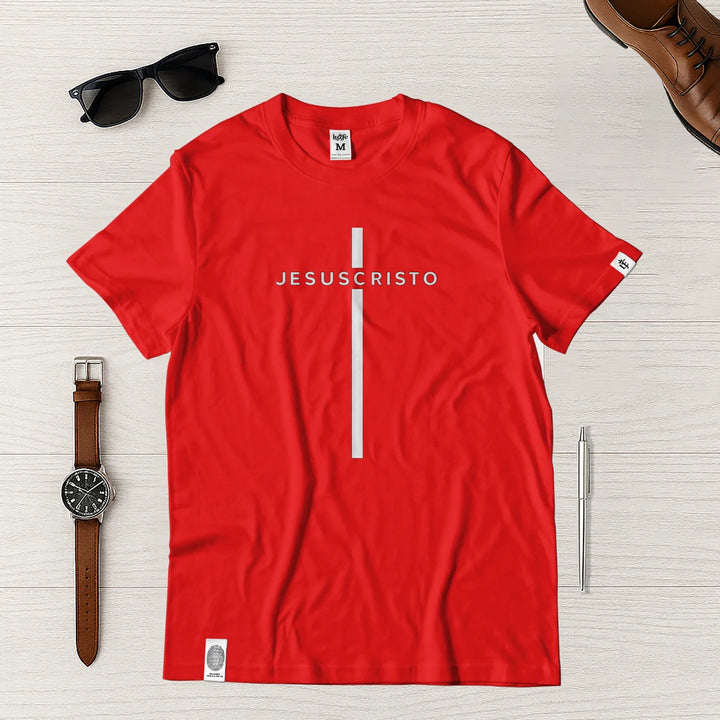 Camiseta Masculina Cruz Jesuscristo #color_rojo