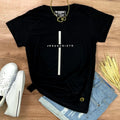 Camiseta Feminina Cruz Plata Jesuscristo - Negra
