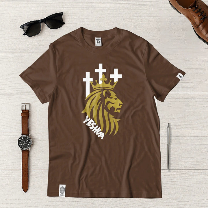 Camiseta Masculina Leon Con crucez #color_marron