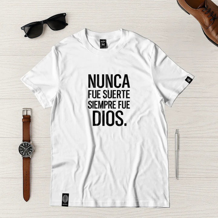 Camiseta Masculina Nunca fue suerte siempre fue DIos #color_blanca
