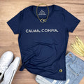 Camiseta Feminina Calma, Confia. - Azul
