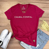 Camiseta Feminina Calma, Confia. Jesus #color_rosa