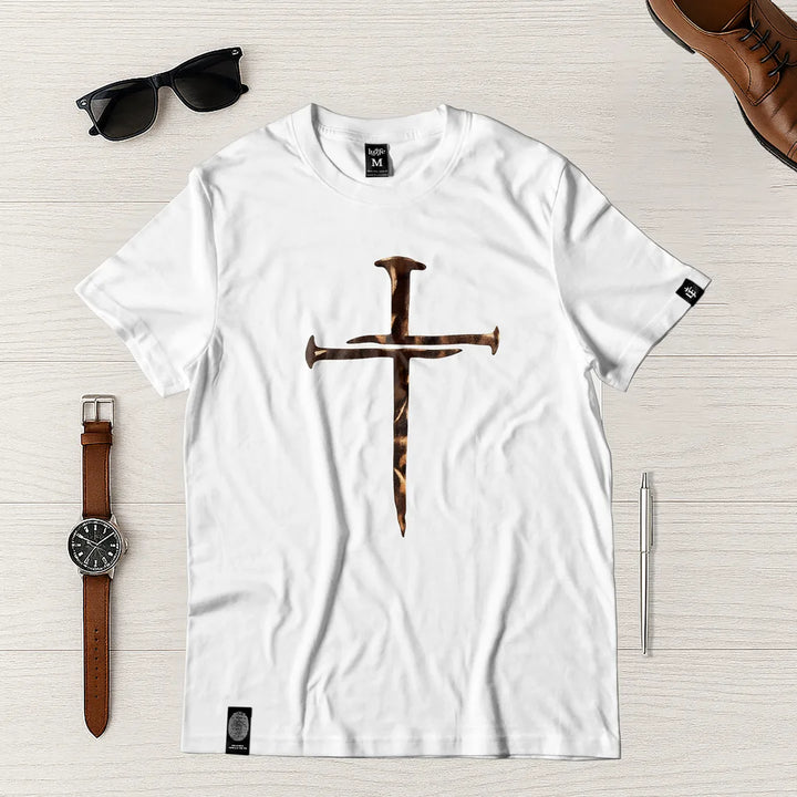Camiseta Masculina Cruz clavos #color_blanca