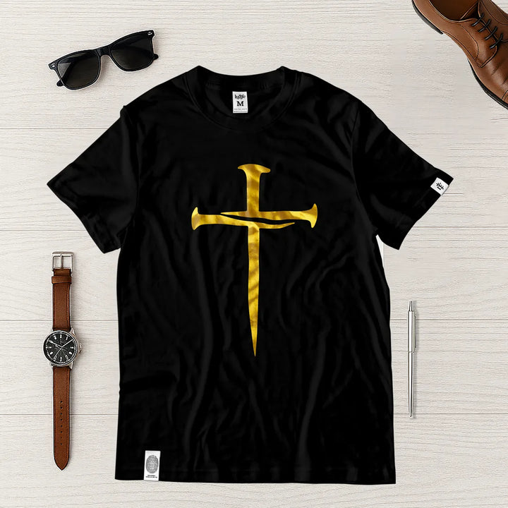 Camiseta Masculina Cruz clavos #color_negra