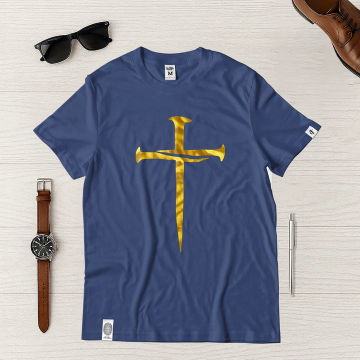 Camiseta Masculina Cruz clavos #color_azul