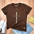 Camiseta Feminina Cruz dorada Jesuscristo - Marron
