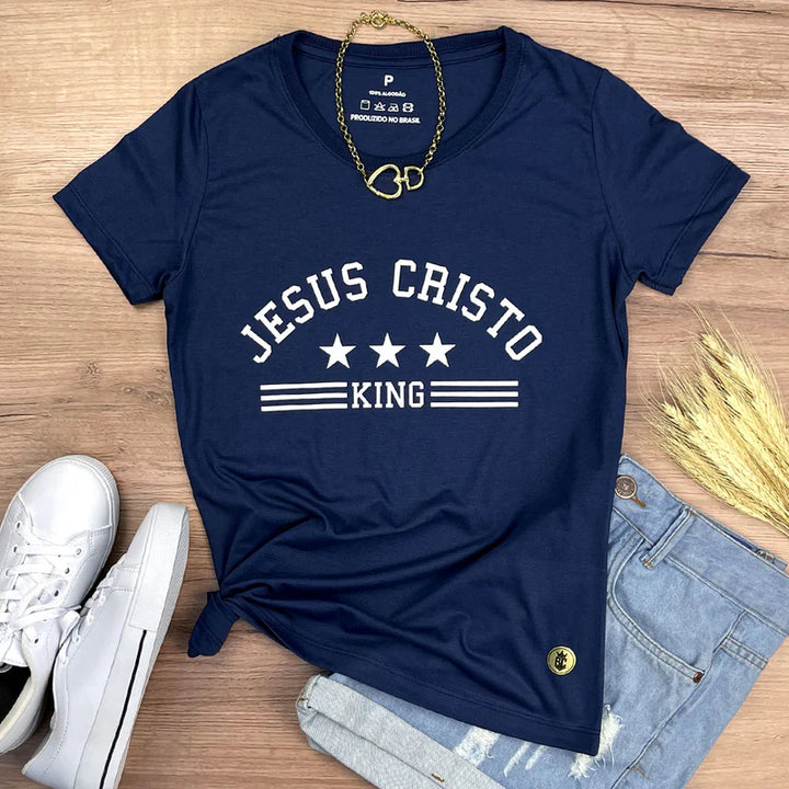Camiseta Femenina Jesus Cristo King #color_azul
