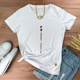 Camiseta Femenina  Fe y raya dorada #color_blanca