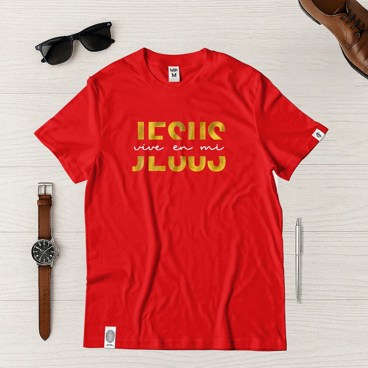 Camiseta Masculina Jesus vive en mi #color_roja