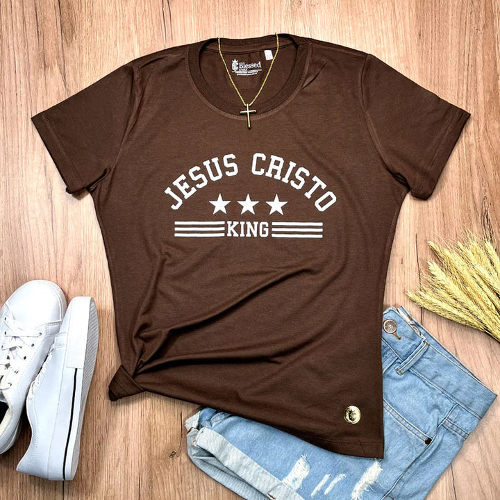 Camiseta Femenina Jesus Cristo King #color_marron