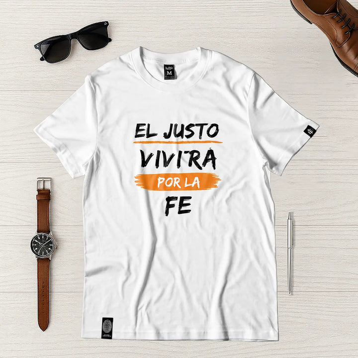 Camiseta Masculina El justo por la fe vivira #color_blanca
