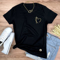 Camiseta femenina con diseño de cruz y corazón, estilo minimalista - Negra