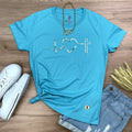 Camiseta Feminina Corazon con cruz dorada - Turquesa
