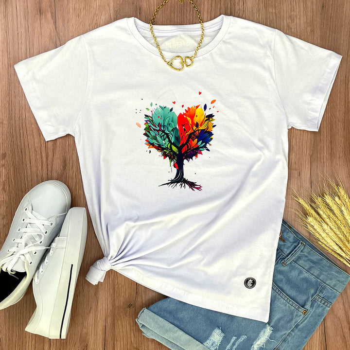 Camiseta Femenina Arbol de Corazon #color_blanca