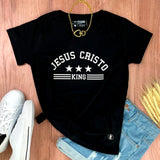Camiseta Femenina Jesus Cristo King Jesus #color_negra