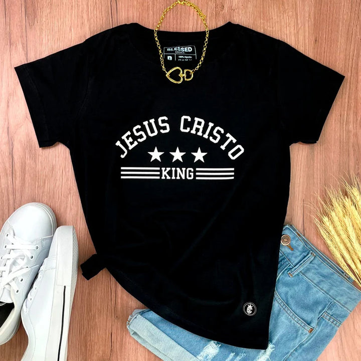 Camiseta Femenina Jesus Cristo King Jesus #color_negra