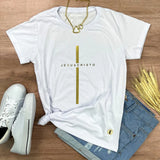 Camiseta Feminina Cruz dorada Jesuscristo Jesus #color_blanca