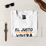 Camiseta Masculina El justo por la fe vivira #color_blanca