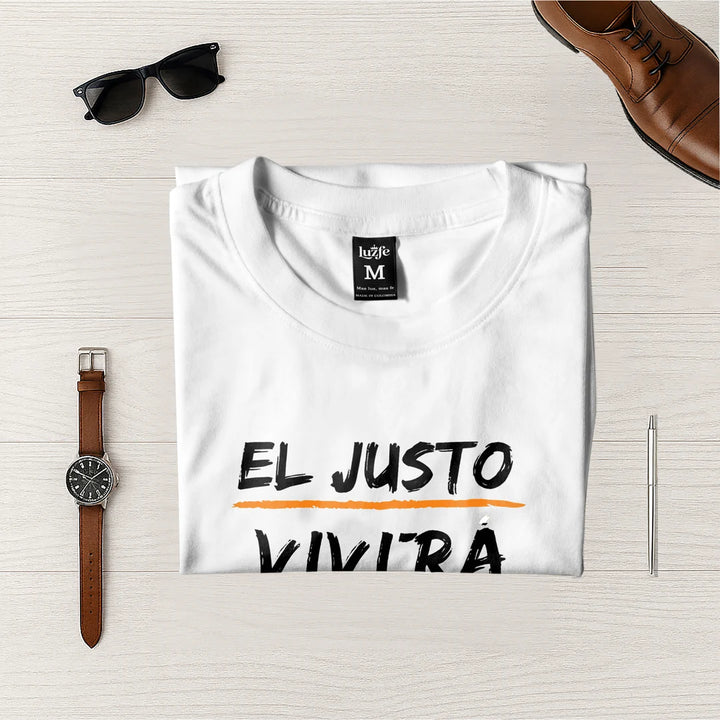 Camiseta Masculina El justo por la fe vivira #color_blanca