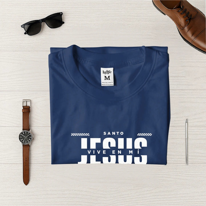 Camiseta masculina Santo Jesus vive en vi #color_azul