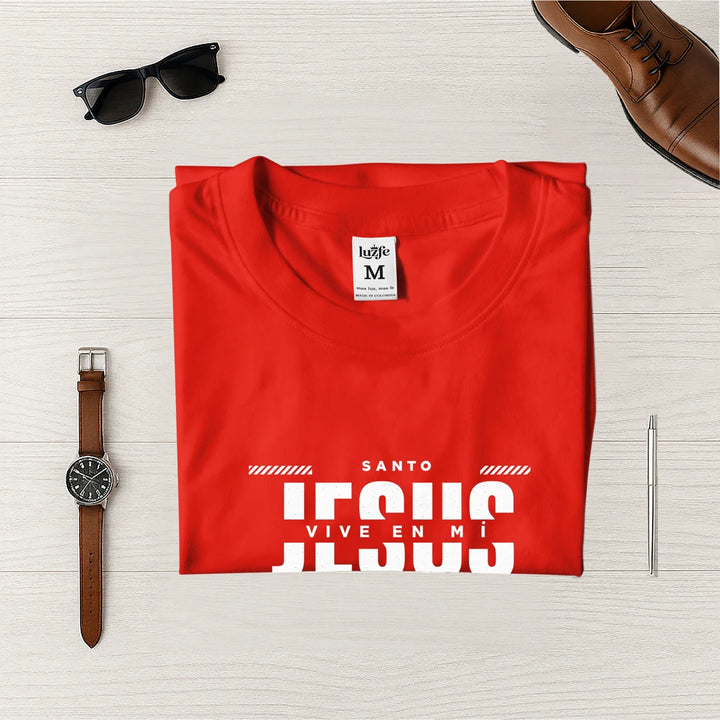 Camiseta masculina Santo Jesus vive en vi #color_roja