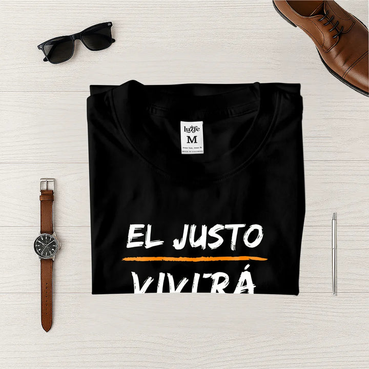 Camiseta Masculina El justo por la fe vivira #color_negra