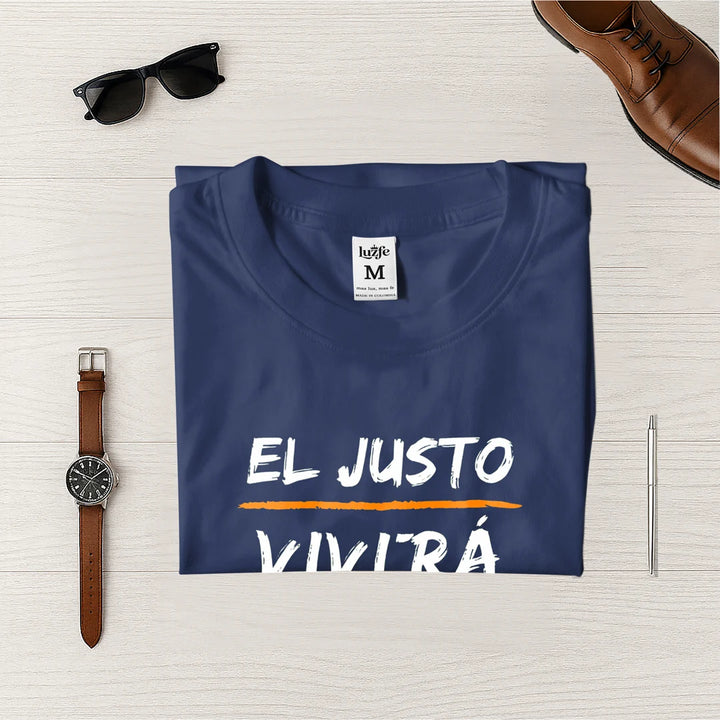 Camiseta Masculina El justo por la fe vivira #color_azul