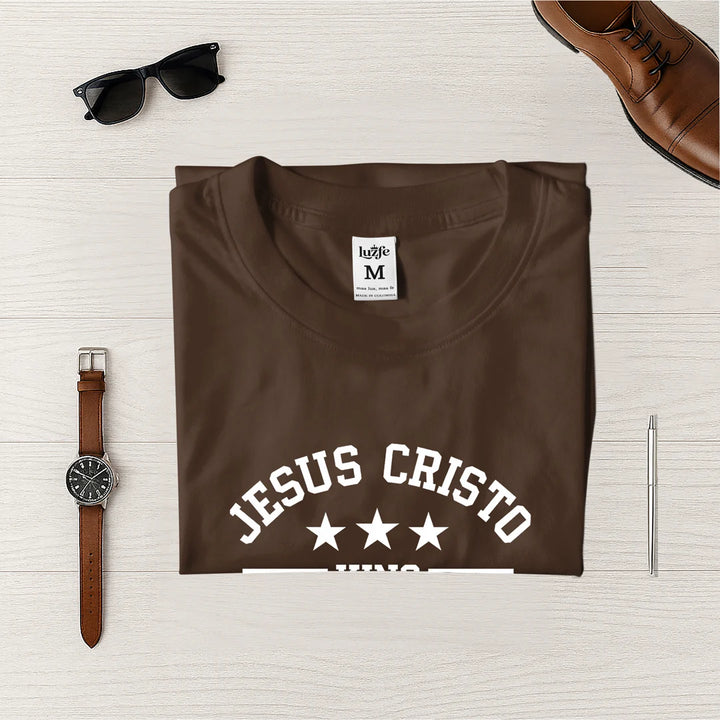 Camiseta Masculina Jesuscristo King #color_marron