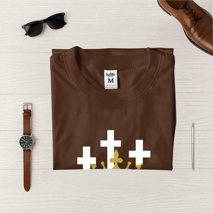 Camiseta Masculina Leon Con crucez #color_marron