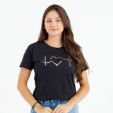 Camiseta Feminina Corazon con cruz dorada Jesus #color_negra