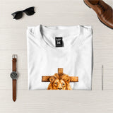 Camiseta Masculina Leon cruz con oveja #color_blanca