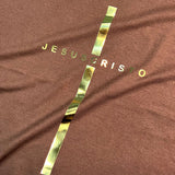 Camiseta Feminina Cruz dorada Jesuscristo #color_marron