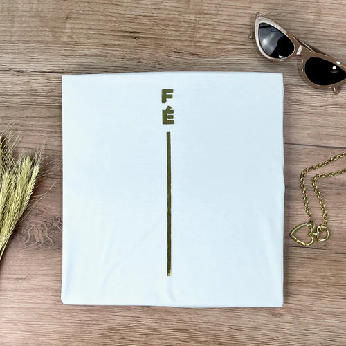 Camiseta Femenina  Fe y raya dorada #color_blanca