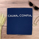 Camiseta Feminina Calma, Confia. Jesus #color_azul