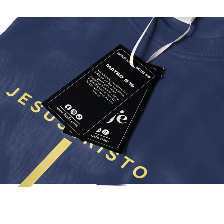 Camiseta Masculina Cruz Jesuscristo Dorada #color_azul