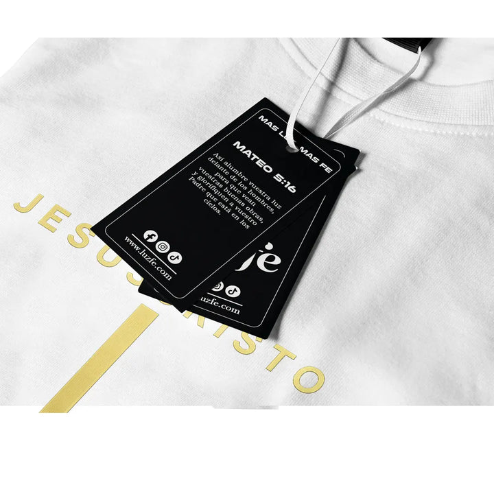 Camiseta Masculina Cruz Jesuscristo Dorada #color_blanca