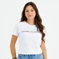 Camiseta Feminina Calma, Confia. - Blanca