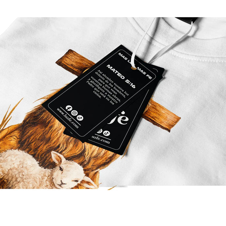 Camiseta Masculina Leon cruz con oveja #color_blanca