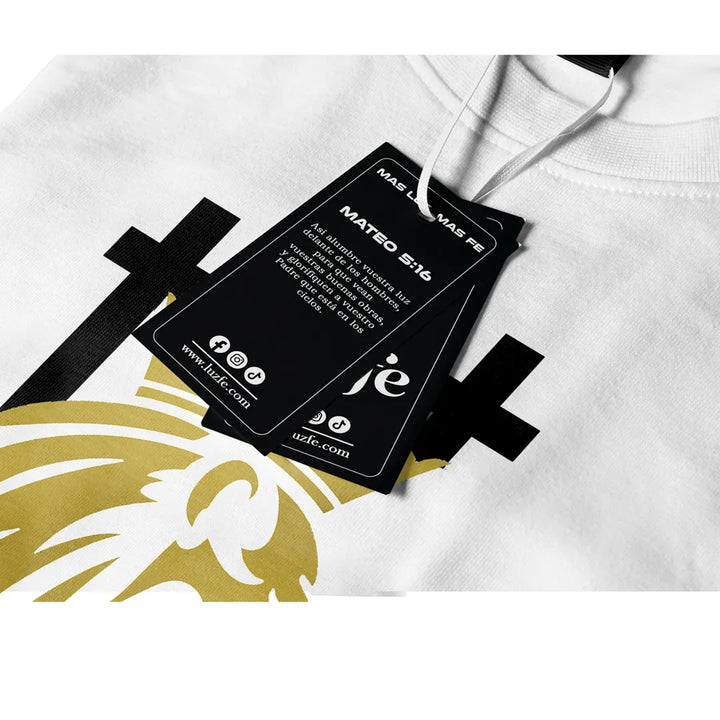 Camiseta Masculina Leon Con crucez #color_blanca