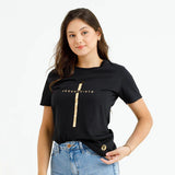 Camiseta Feminina Cruz dorada Jesuscristo Jesus #color_negra
