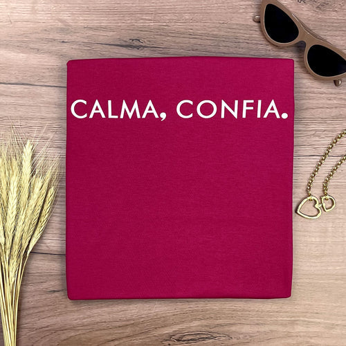Camiseta Feminina Calma, Confia. Jesus #color_rosa