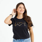 Camiseta Feminina Corazon con cruz dorada Jesus #color_negra