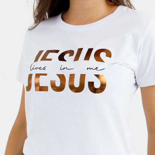 Camiseta Feminina Jesus vive en mi Jesus #color_blanca